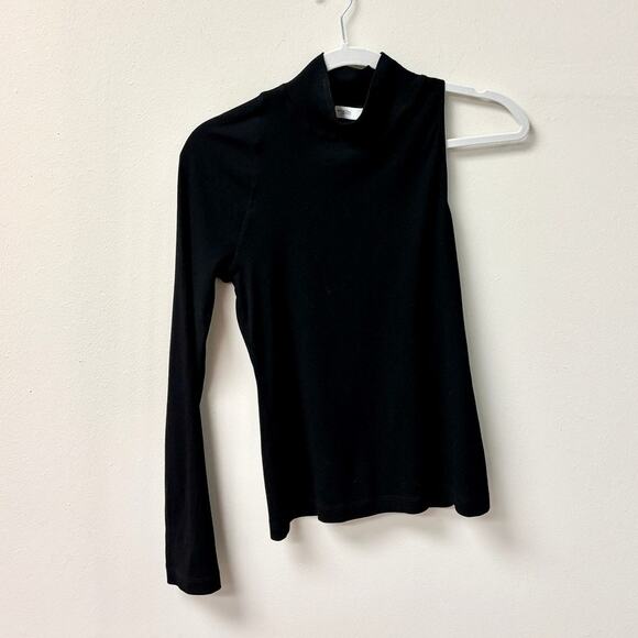 Rosetta Getty One-Shoulder Cotton-Jersey Mock Neck Top Black Women's Size S - Picture 2 of 4